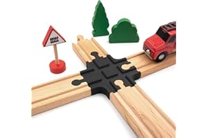 LUMINICK Intersezione 4 strati per ferrovia in legno, intersezione ferroviaria, compatibile con Brio, Eichhorn, IKEA Lillabo, connettori ferroviari, transizione, 2-2
