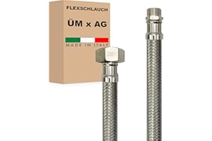 Flexschlauch DN13-1/2" Edelstahl Panzerschlauch Sanitär Hauswasserwerk - Made in Italy (3/4" ÜM x 1/2" AG, 100 cm)
