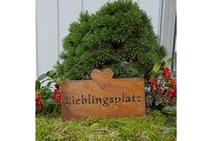 STORM'S GARTENZAUBEREIEN Rostschild Lieblingsplatz mit Herz in Rostoptik - 25cm x 16cm und Drahtaufhängung Spruchschild Gartendeko Metalltafel