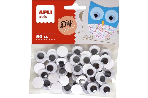 APLI 18254-50 Yeux mobiles adhésifs noirs pour loisirs créatifs et artisanat - Taille: 15mm