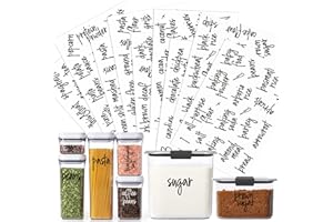 v2croft 180 Kitchen Pantry Labels for containers, Preprinted Black Script Text on White Clear Vinyl Food Name Stickers,Organization labels for Jars Canisters & Storage Bins(Water Resistant)