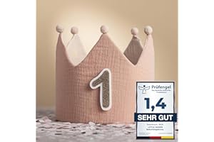 LG LITTLE GOODS Little Goods Geburtstagskrone für Kinder - wendbare Musselin-Stoffkrone mit Zahlen 0-9 für Jungen und Mädchen in Pastell - Dunkelbeige - Hellbeige - Beige und warmen Tönen