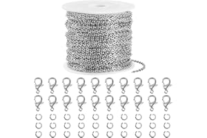 MOONSING Chaîne de Collier, 10 Mètres Chaînes Bijoux Création en Acier Inoxydable avec 20 Fermoirs à Homard et 30 Anneaux de Saut pour DIY Fournitures de Fabrication de Bijoux, 2mm