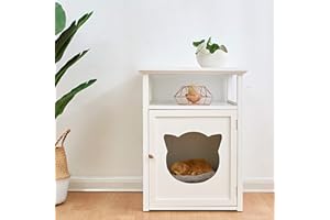 Cherry Tree Furniture BASTET Wooden Cat Cave Bedside Cabinet | Litter Box | Cat House Nightstand (White)