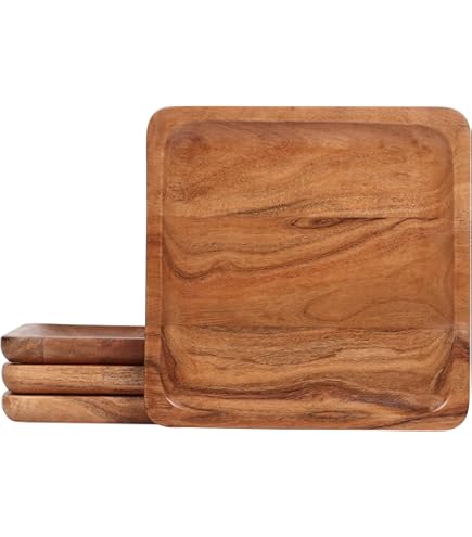Samhita Set van 4 ronde acaciahouten serveerborden, 17,78 cm, gemakkelijk te reinigen en licht voor servies, snacks, desserts, klassieke borden, kerstcadeau