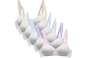 Happy Cherry - Girls First Bra Sport Bras Wireless Bralette Cotton Crop Top 3/4/5/6 Pieces Thin Breathable Pad Underwear Top Teen Girl with Removable Adjustable Strap for 12-18 Years