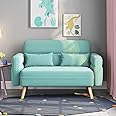 Yaheetech Small Modern Fabric Loveseat Small Sofa Upholstered Couch 116cm Futon Settee Lounge with Tapered Legs for Dorm/Office/Bedroom/Living Room Furniture Aquamarine