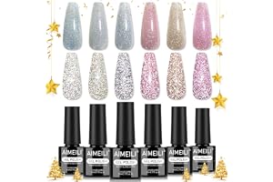 AIMEILI Reflekterande glitter gel nagellack set, 6 färger holografisk gnistrande diamant naglar blötlägg av UV LED gel polish