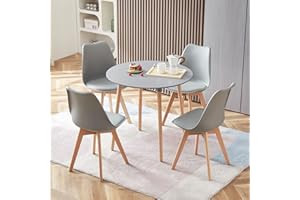 LafeuR Esstisch mit 4 Stühlen Essgruppen, Esszimmergruppe 80CM Runder Küchentisch und 4er Set Esszimmerstühle für Wohnzimmer Küche Büro(Grau Tisch+4 Grau Stühle)