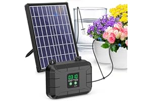 Biling Solar Drip Irrigation Kit 15M 8W 900ml/min Solar Plant Automatic Garden Watering System with Mode Digital Display, Multi-mode Watering Timer Holiday Irrigator Plant Garden, Greenhouse, Terrace