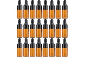 UPSTORE 24pcs mini bottiglia vetro olio essenziale vetro ambrato vasetti fiale imballaggio con tappo gomma nera profumo cosmetico campione supporto stoccaggio liquidi containder (3ml)
