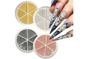 GZMAYUEN Mini paznokcie, kawior 3D, złoty, srebrny, różowe złoto, czarny, 4 mikroperełki, różne rozmiary, mikro kawior, do paznokci, dekoracja