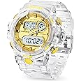PINIDOUS Women's Watch - Digital Sports Watch with 7 Color LED Light, Large Analog Display, Waterproof, Alarm, Stopwatch, Hourly Chime, Multi-Function for Women & Teenagers