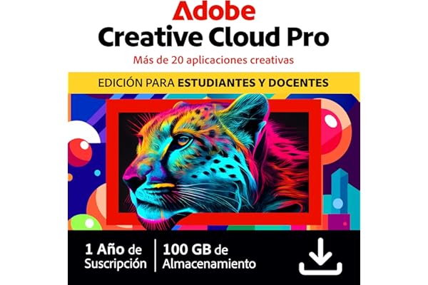 Adobe Creative Cloud Pro para estudiantes y docentes | Software Creativo con IA | 1 Año | PC/Mac | Descarga Digital