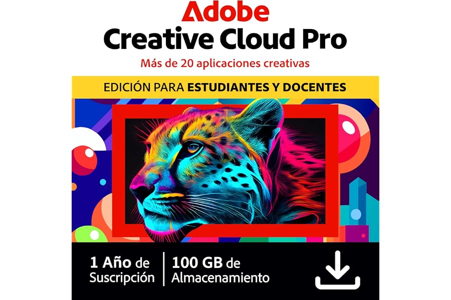 Adobe Creative Cloud Pro para estudiantes y docentes | Software Creativo con IA | 1 Año | PC/Mac | Descarga Digital
