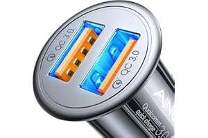 AINOPE USB Zigarettenanzünder Adapter [Dual QC3.0] 45W/6A Ladegerät für Auto Mini Metal Legierung KFZ USB Ladegerät Schnellladung Kompatibel mit iPhone 15/14/13/12/11/XS, Note 9/Galaxy S10/S9, iPad