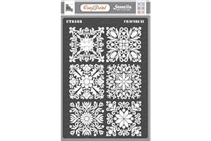 ‎CRAFTREAT CrafTreat Tile Mandala Stencils for Painting on Wood, Floor, Wall and Tiles Square Tile Size (A4) Reusable DIY Arts and Craft Stencils Floor Tile Stencil