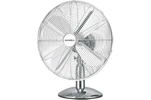 Senelux 12 Inch Chrome Desk Fan, 3 Speed, Quiet Operation, Oscillating, Strong Resistant Base, Desktop/Bedside Fan, Retro Chrome Design, Ideal For Home & Office