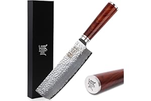 Sunlong Couteaux Nakiri 6.5 pouces Couteaux Usuba Japonais VG10 Martelé Damas Acier Naturel Rose Manche En Bois