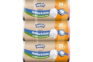 Swirl Reißfest & Dicht Zugband Müllbeutel 35 l (3 x 15 Beutel), Mülltüten mit praktischem Zugband, tropfsichere Müllsäcke, Mü