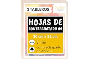 Creative DECO 3 x A4 Tablero Madera Manualidades Contrachapado | 300 x 210 x 3 mm (+/- 0.5mm) | Chapa Maciza Abedul Maderas para Bricolaje | Pirograbado, Corte por Laser, CNC Router, Modelado