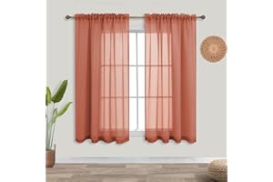 KOUFALL Terrakottafarbene Vorhänge, 114.4 cm Länge, für Küchenfenster, 2 Paneeltaschen, kleines Fenster, halbdurchsichtig, Leinenstruktur, Kurze Vorhänge für Herbst, Ziegelstein-Rost, Burnt Orange