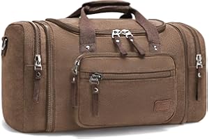 Canvas Duffle Bags,Fresion New Two Side Pockets for Extensions for Unisex Weekend Daypack Large Holdall Travel Bag (Coffee)(Expansion Capacity: 58 * 25 * 30cm)