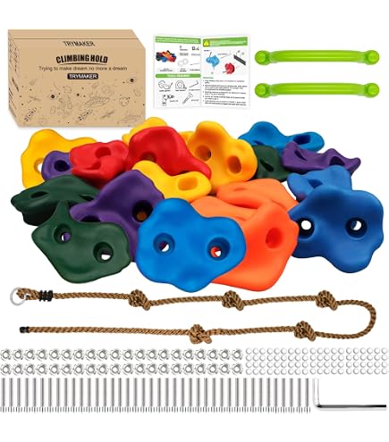 Prises D'escalade Hyran Pour Enfants - 12 Pièces Colorées, Supportent 80kg, Idéales Pour Mur D'escalade Ou Tour De Jeu - Avec Vis Incluses