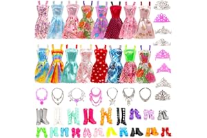 Festfun 32 PCS Vêtements & Accessoire de Poupée de 11,5 Pouces 10 Robes 10 Chaussures 6 Colliers 6 Couronnes de Poupée(Style Aléatoire)