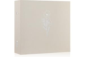 Lanpn Fotoalbum 30x30 cm, Leinen Fotobuch 3 Ringbuch Einstecken Einsteckalbum Foto Album zum Selbstgestalten 30 x 30 cm mit 30 Plastikhüllen 60 Seiten (Beige)