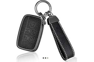 OFF WE GO Carcasa Funda de Piel para Llave con Land Rover 5 Botones Mando Llave del Coche con Llaveros Compatible con Discovery Range Rover Sport Evoque Velar Jaguar XF XE XF XJ F-Pace F-Type, Nero