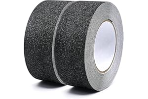 Nastro adesivo antiscivolo, 2 rotoli da 10 m x 50 mm, alta trazione forte tenuta abrasiva, nastro antiscivolo sicurezza per esterni e interni, BOMEI PACK (nero)