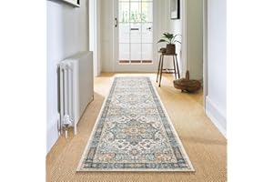 Carvapet Alfombras de Pasillo Larga 60x240cm Alfombra Corredor Antideslizante Azul Alfombras de área Lavable Suave Microfibra Medallón Vintage Alfombra Comedor Pasillo