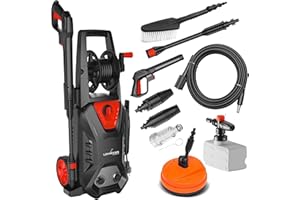 LEHMANN Hudson myjka wysokociśnieniowa z aluminiową pompą, 1800 W, maks. 220 bar, wydajność 450 l/h, zestaw akcesoriów – obrotowa szczotka do tarasów, spieniacz, szczotka do felg