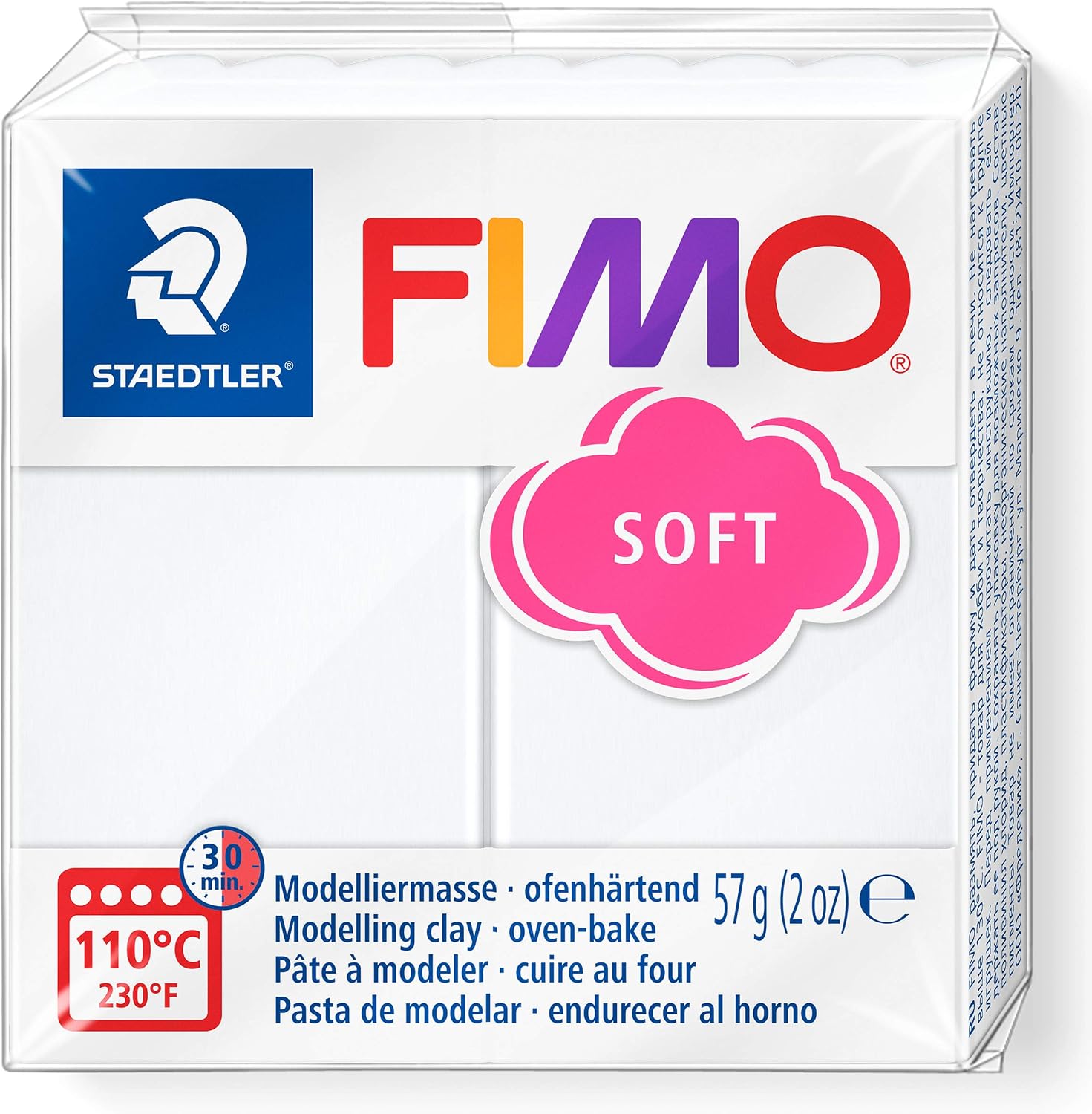 STAEDTLER FIMO Soft 8020 Modelling Clay – White, 57 g | Oven-hardening polymer clay, soft & pliable – clean base to mix your own shades for jewellery – Art.-Nr. 8020-0