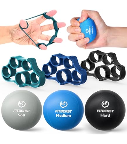 FitBeast Lot de 2 exercices de musculation des doigts pour améliorer la dextérité, la force des doigts - Entraîneur de force de préhension (Bleu, Rouge