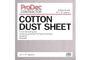 ProDec Contractor 12ft x 9ft bawełniany arkusz przeciwpyłowy do dekoracji, ochraniacz dywanu, zmywalna ściereczka, osłona przed farbą, arkusze malarskie, wytrzymałe arkusze przeciwpyłowe do mebli