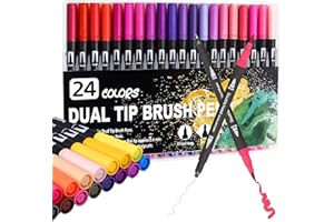 GENERIC Felt & Fine Tips Colouring Pens (Set of 24) - Professional Dual Tip Brush Pens For Artist | Fine Liner Coloured Pens for Drawing, Sketching, Shading & Calligraphy