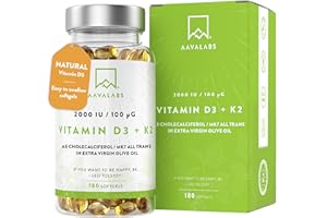 AAVALABS Vitamin D3 K2 MK7 (99.9% All-Trans) with Extra Virgin Olive Oil - 180 Softgels D3 and K2 Vitamin Supplements