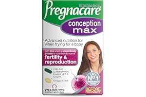 Pregnacare Fertility and Conception Max - Pregnancy Multivitamins - UK's No.1 Pregnancy Brand. Greater Prenatal Care for Women, Supplement with Added Omega-3 DHA for Normal Brain and Eye Development.