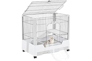 Yaheetech Rolling Small Animal Cage 2-Level Open Top Rabbit Cage with Platform/Ramp/Litter Tray for Bunny, Guinea Pig, Ferret, Chinchilla, 75 x 50 x 67 cm