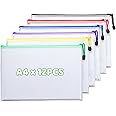 12Pcs Plastic Wallets A4 Zip Lock Folders, Waterproof Document Wallet Bag, Clear Zipper Pouch for Office Homework Travel Storage