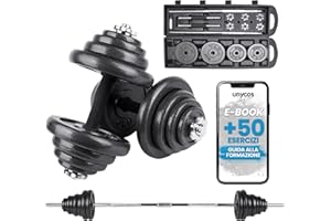 unycos - Manubri Regolabili con Dischi 15-50 kg【E-Book + Valigetta】Coppia di Pesi con Barra di Collegamento Antiscivolo per Uomini/Donne, Allenamento, Palestra in Casa, Fitness (Iron Transformer)