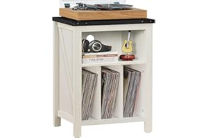 LELELINKY Plattenspieler Ständer mit Vinyl-Plattenständer,Weiß Plattenspieler Tisch hält bis zu 160 Alben,Großes Holz Plattenspieler Ständer Schrank Dispaly Regal für Wohnzimmer,Schlafzimmer,Büro