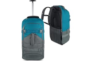 ‎NORMANI normani Backpacker Reisetaschen-Rucksack mit Trolleyfunktion - Trolley mit Frontloader Funktion und vielen Taschen 60 Liter Farbe Grau/Petrol