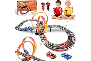 PATEMZON Rennbahn Set für Kinder, Slotcar Rennbahn Set mit Licht, Autorennbahn Elektrisch Spielzeug mit 2 Handreglern und Streckenteilen, Auto Rennwagenset Geschenke für Jungen Mädchen ab 3 Jahren (B)