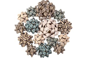 RUSPEPA Asortyment kokardek prezentowych z papieru kraftowego – granatowa, turkusowa i biała na Dzień Ojca, święta, urodziny, ślub, baby shower, łącznie 15 kokardek, 3 rozmiary