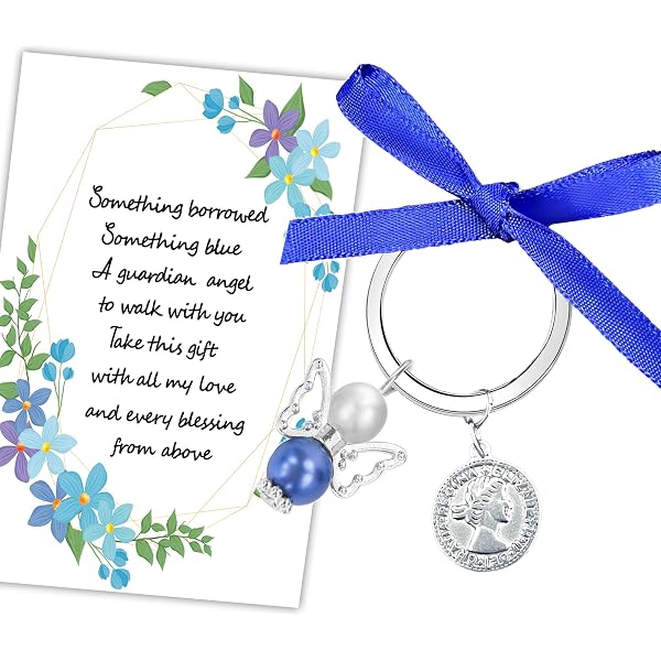 Porte-clés Mariée 'Something Blue' - Avec Carte De Vœux, Pour Jarretière, Cadeau De Mariage, Célébration