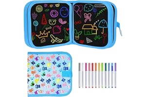 ZENOVATE Portatile da Disegno per Bambini, Giochi da Viaggio Bambini 3 4 5 Anni, Doodle Disegno Giocattoli con 12 Penne Colorate Cancellabili, Libro di Pittura per Bambini, Regalo Bimbo 3 4 5 Anni, 14 Pagine