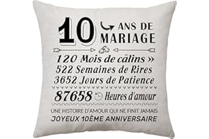 ACONESONG Cadeau Anniversaire Femme 10 Ans de Mariage 10ème Anniversaire Cadeau Housse de Coussin Souvenir Décoration Cadeau pour Couples Parents Femmes Hommes Maman Papa Mari Femme Tante Oncle Amis (10ans)